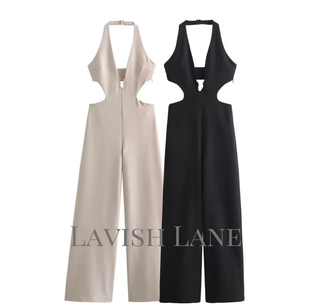 Cut-Out Halter Jumpsuit - Lavish Lane