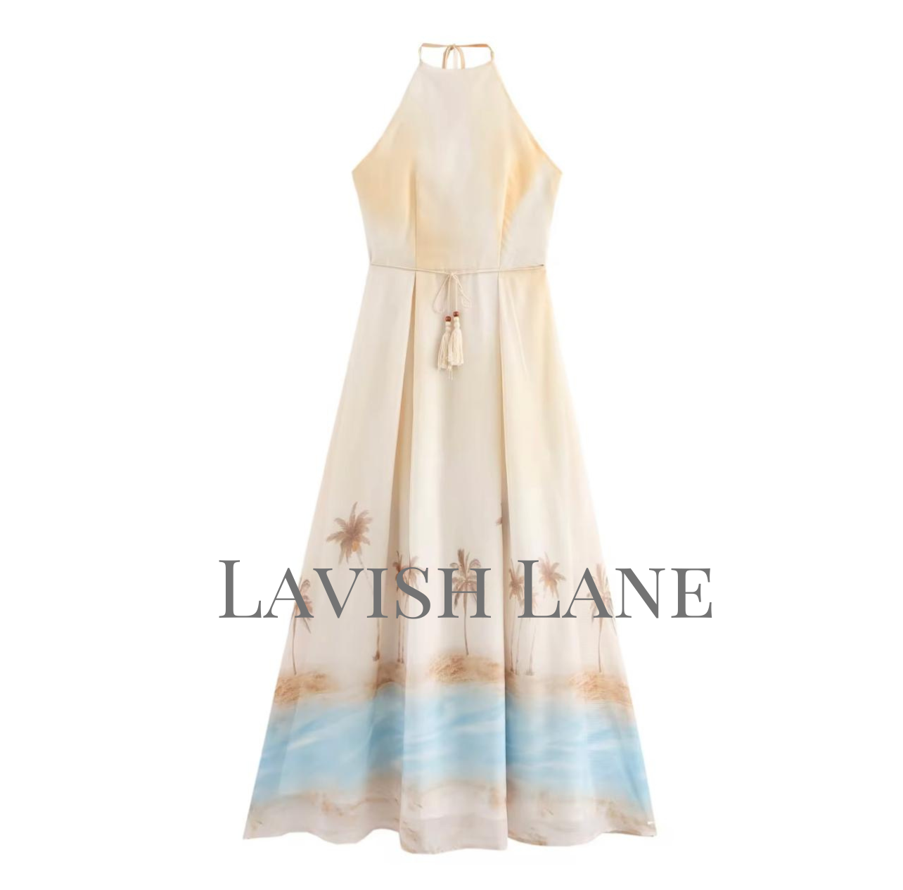 Sunset Palm Halter Dress - Lavish Lane