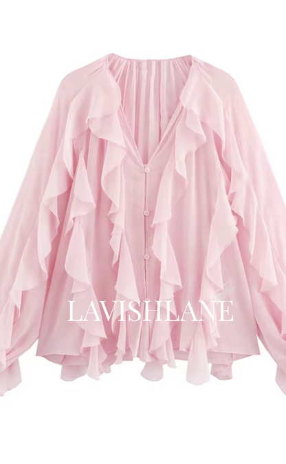Cloudlight Ruffle Top - Lavish Lane