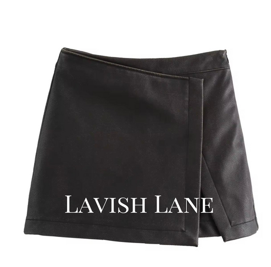 Noir Wrap leather Skort - Lavish Lane