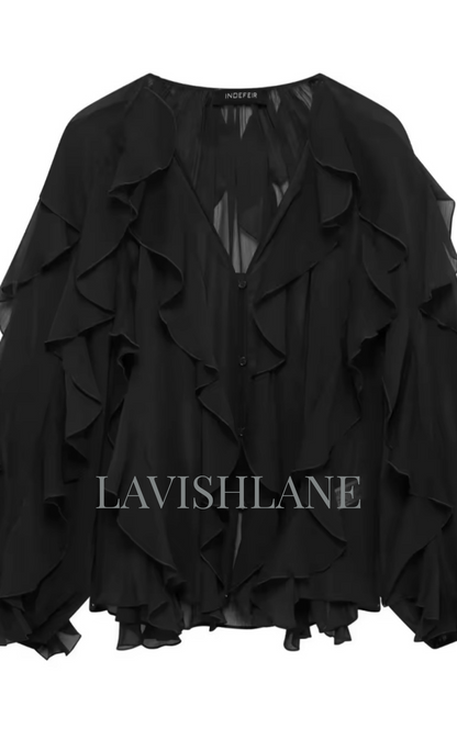 Cloudlight Ruffle Top - Lavish Lane