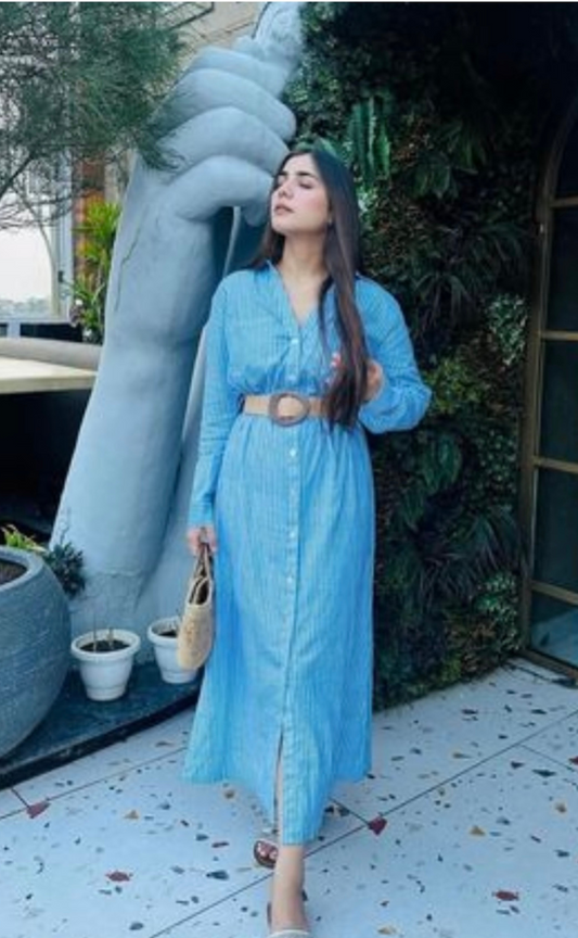 The Belted Blue Line Dress - Lavish Lane